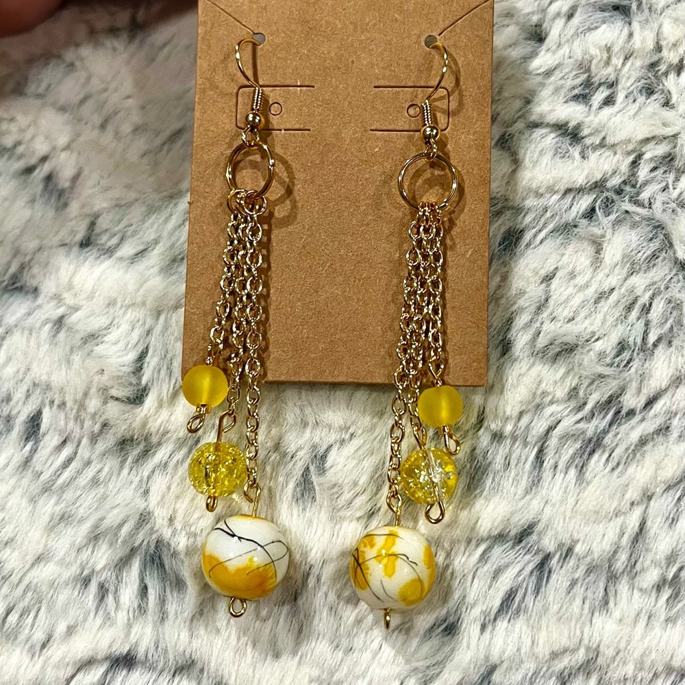 Gold and Yellow Dangle Earrings
